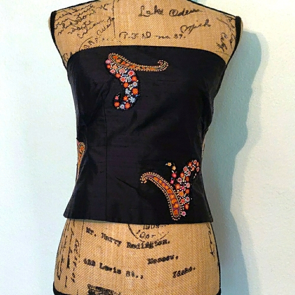 Ann Taylor Tops - Ann Taylor silk black embroidered bustier.